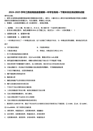 2024-2025学年江西省南昌县莲塘第一中学生物高一下期末综合测试模拟试题含解析