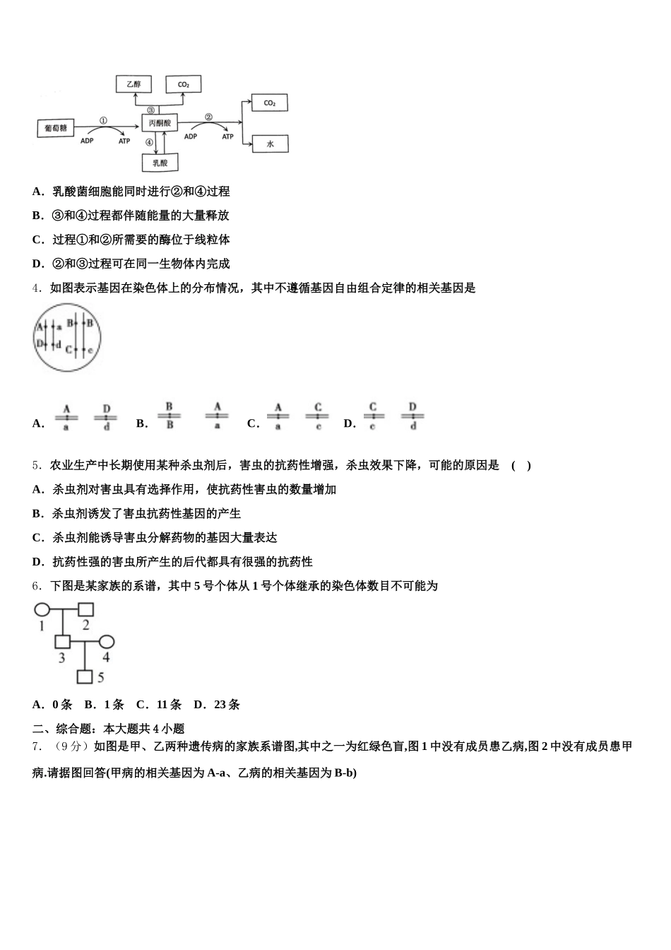 江西省名校学术联盟2025年高一生物第二学期期末考试模拟试题含解析_第2页