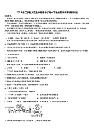 2025届辽宁省大连金州高级中学高一下生物期末统考模拟试题含解析