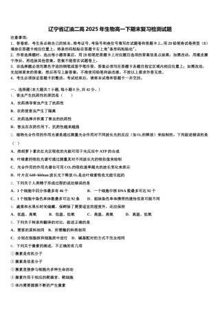 辽宁省辽油二高2025年生物高一下期末复习检测试题含解析