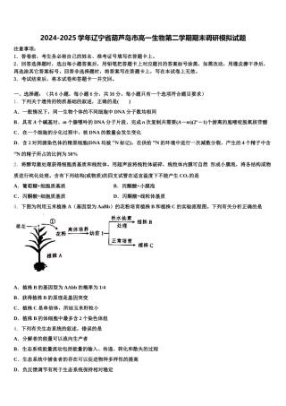 2024-2025学年辽宁省葫芦岛市高一生物第二学期期末调研模拟试题含解析