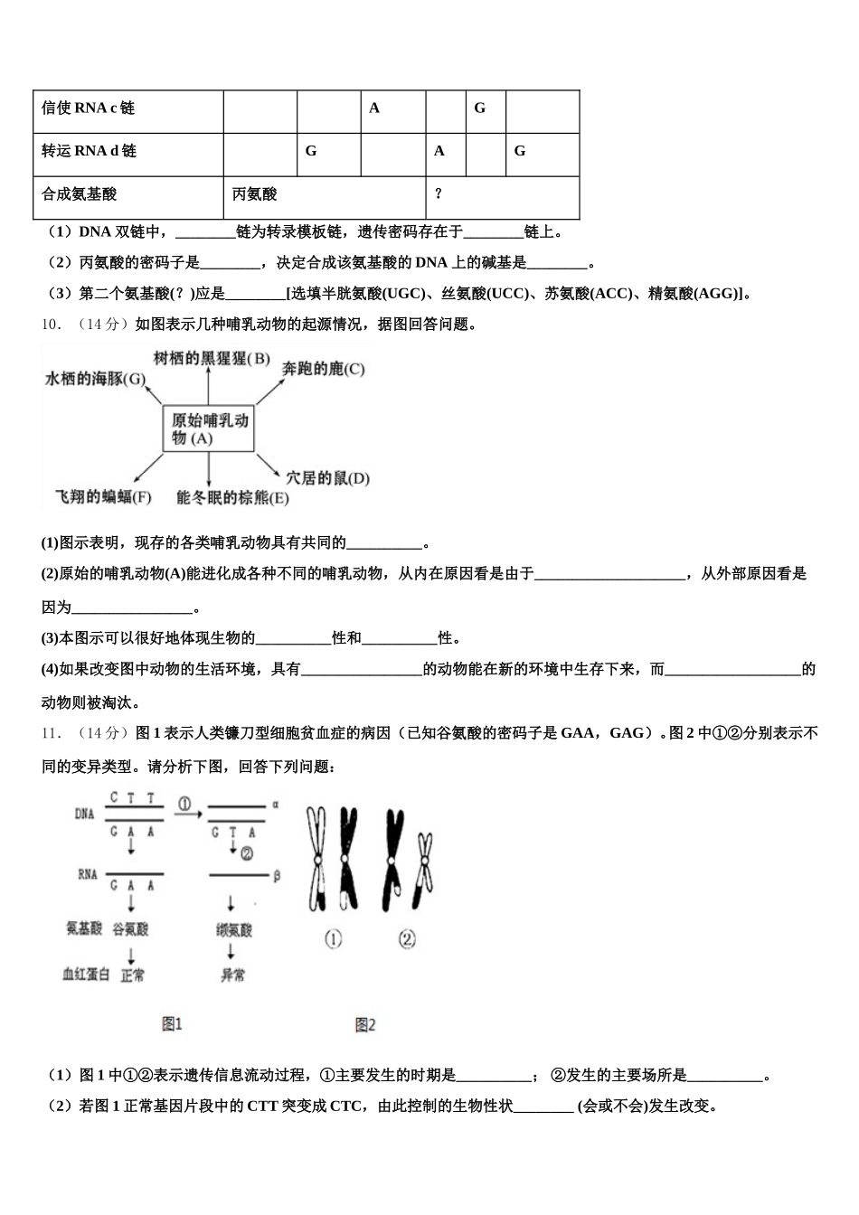 2024-2025学年辽宁省凤城市一中高一下生物期末达标检测模拟试题含解析_第3页