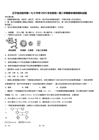 辽宁省沈阳市第一七O中学2025年生物高一第二学期期末调研模拟试题含解析