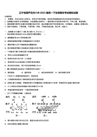 辽宁省葫芦岛市八中2025届高一下生物期末考试模拟试题含解析