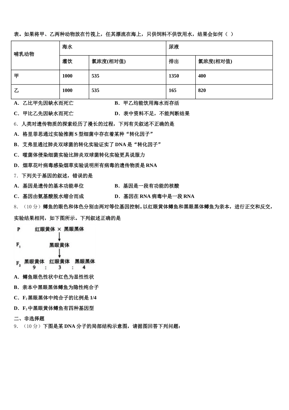 2025年大连市重点中学高一下生物期末预测试题含解析_第2页