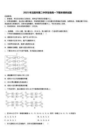 2025年沈阳市第二中学生物高一下期末调研试题含解析