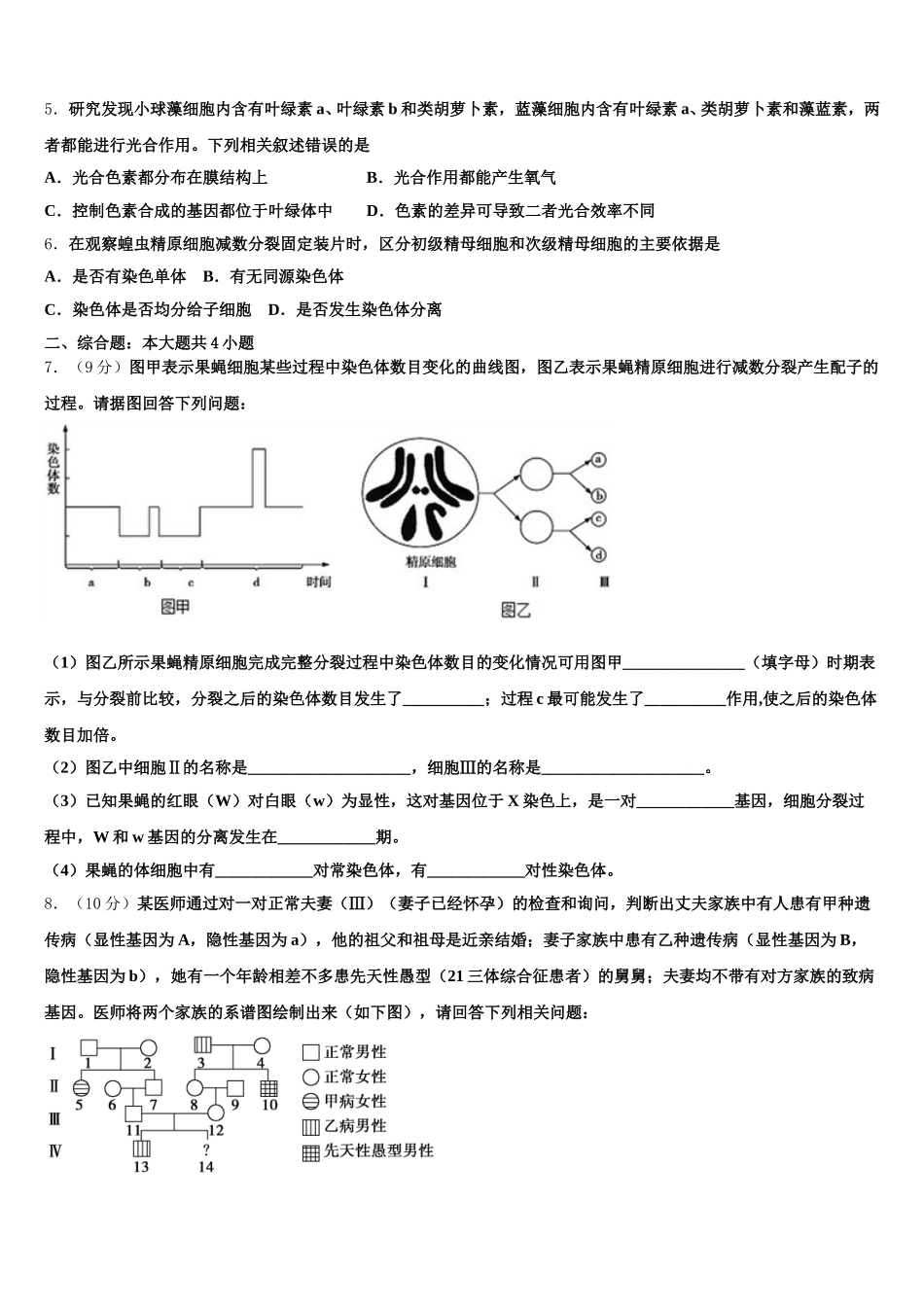 2025届辽宁省大连市海湾高级中学高一生物第二学期期末调研试题含解析_第2页