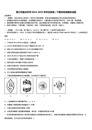 营口市重点中学2024-2025学年生物高一下期末检测模拟试题含解析