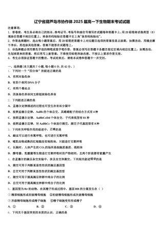 辽宁省葫芦岛市协作体2025届高一下生物期末考试试题含解析