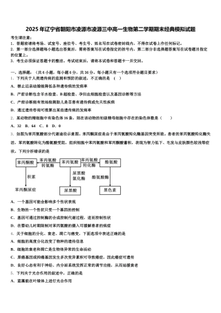 2025年辽宁省朝阳市凌源市凌源三中高一生物第二学期期末经典模拟试题含解析