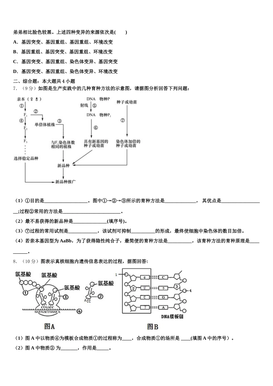 2024-2025学年辽宁省大连大世界高中高一下生物期末统考模拟试题含解析_第2页