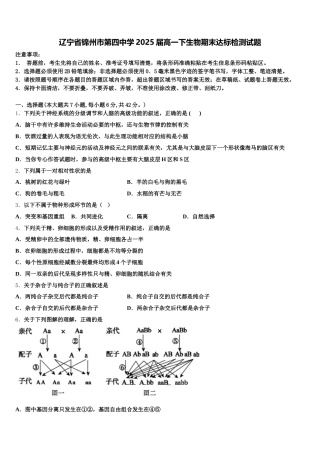 辽宁省锦州市第四中学2025届高一下生物期末达标检测试题含解析