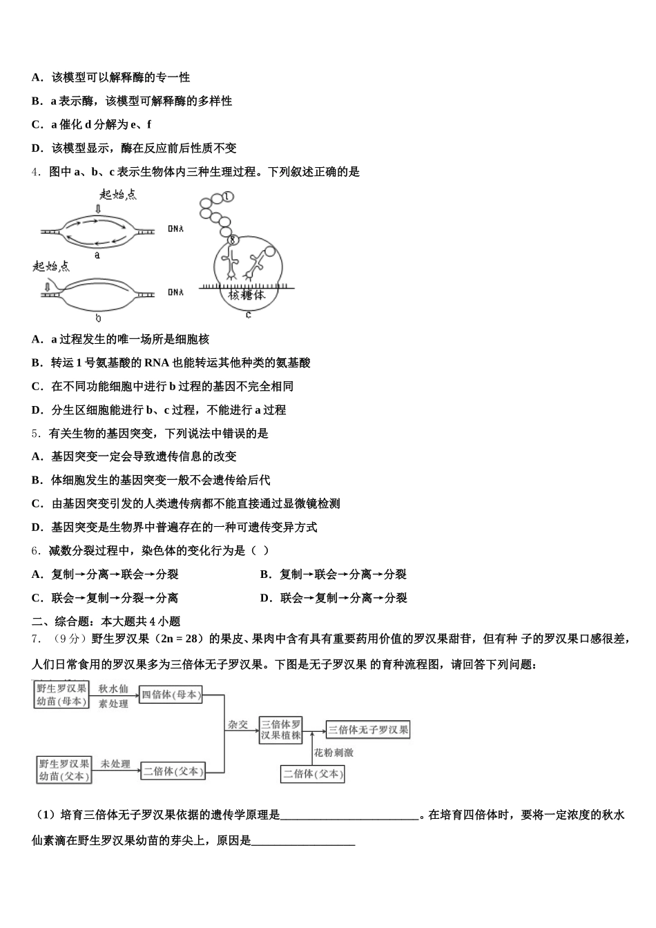 辽宁省丹东市凤城市通远堡高级中学2024-2025学年生物高一下期末质量跟踪监视模拟试题含解析_第2页