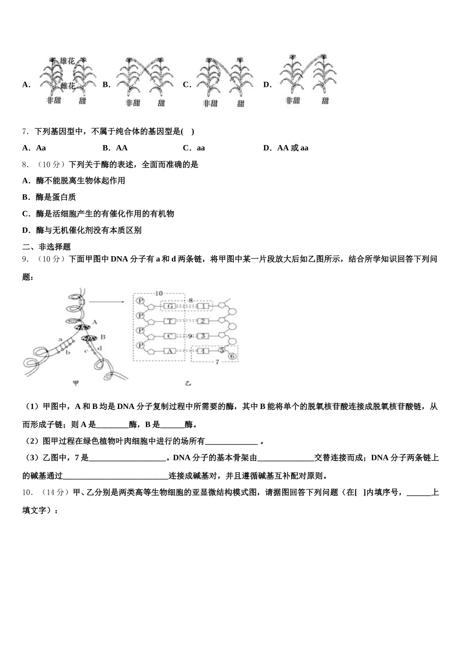 辽宁省朝阳市第二高级中学2024-2025学年高一下生物期末检测模拟试题含解析_第2页