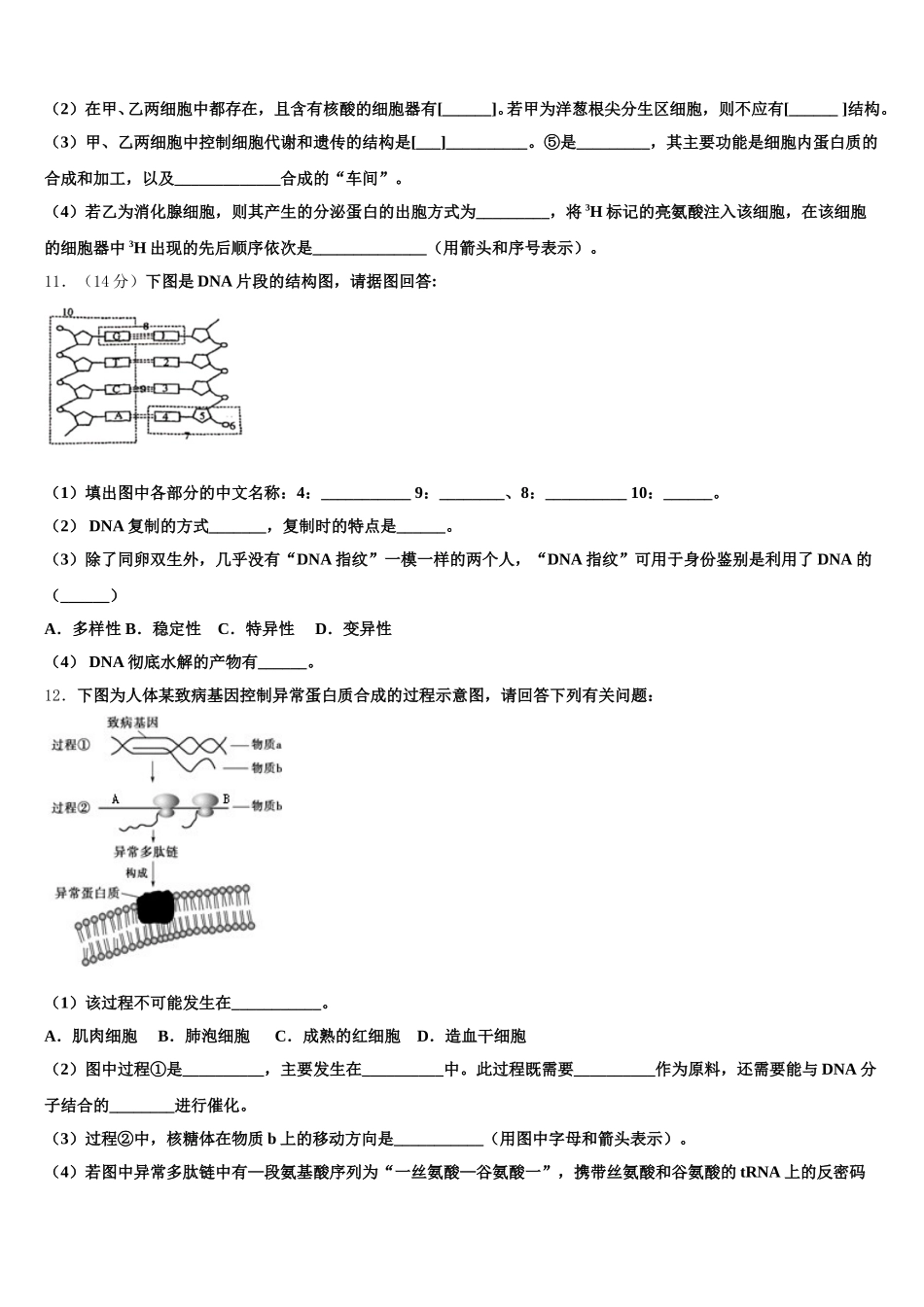 2025届辽宁省大连育明高级中学高一下生物期末学业水平测试模拟试题含解析_第3页