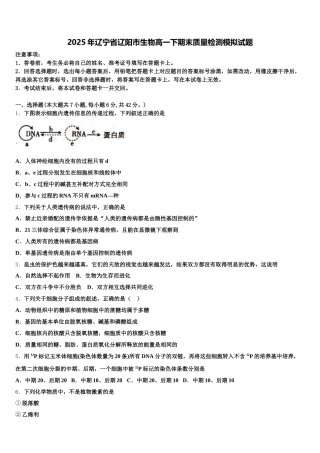 2025年辽宁省辽阳市生物高一下期末质量检测模拟试题含解析