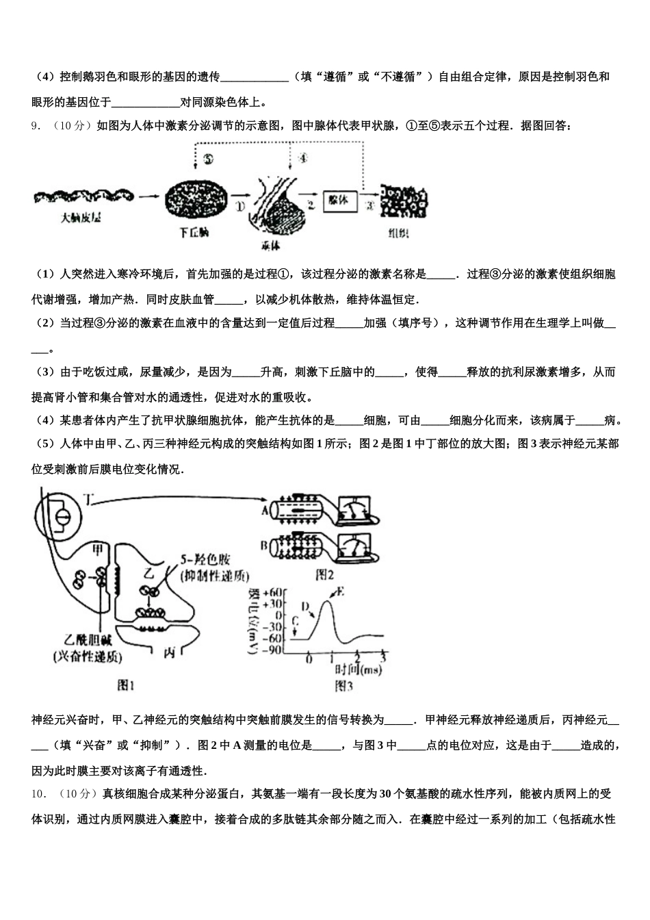 辽宁省大连市育明高级中学2024-2025学年生物高一下期末教学质量检测模拟试题含解析_第3页