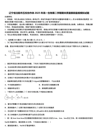 辽宁省沈阳市五校协作体2025年高一生物第二学期期末质量跟踪监视模拟试题含解析
