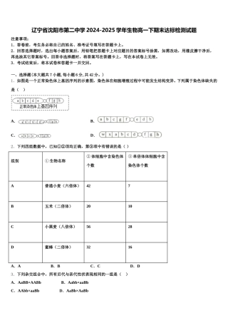 辽宁省沈阳市第二中学2024-2025学年生物高一下期末达标检测试题含解析