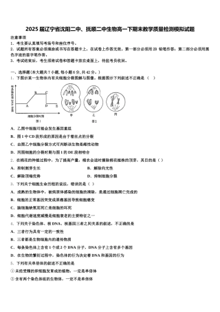 2025届辽宁省沈阳二中、抚顺二中生物高一下期末教学质量检测模拟试题含解析