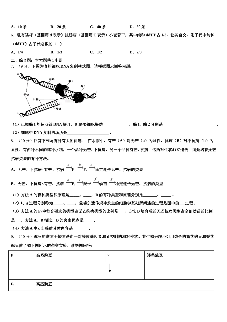 辽宁省阜新市新邱区阜新二中2024-2025学年生物高一第二学期期末综合测试模拟试题含解析_第2页