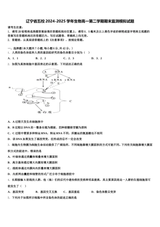 辽宁省五校2024-2025学年生物高一第二学期期末监测模拟试题含解析