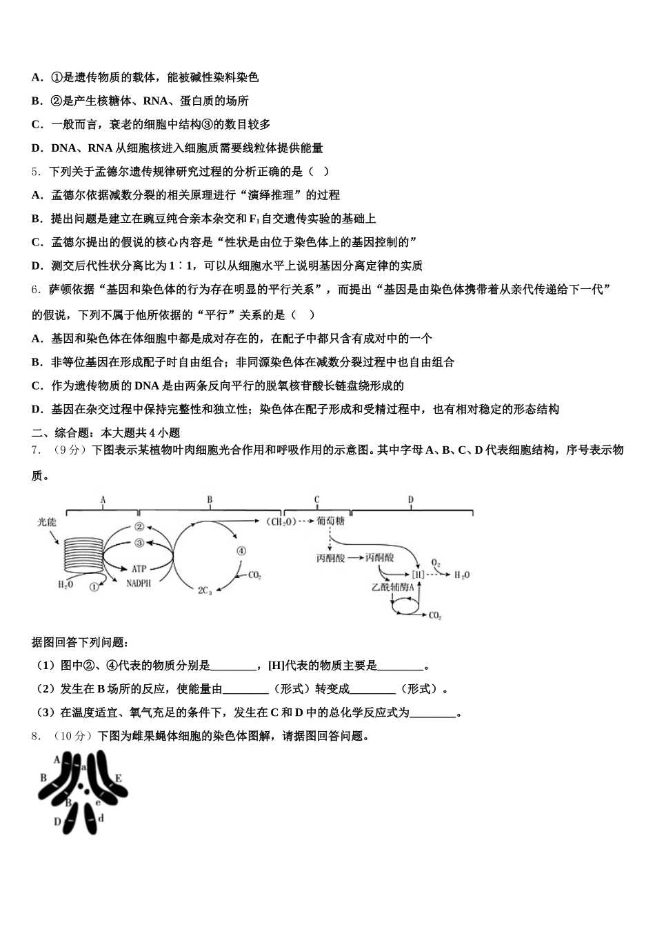 2024-2025学年辽宁省大连市第四十八中学生物高一下期末检测模拟试题含解析_第2页