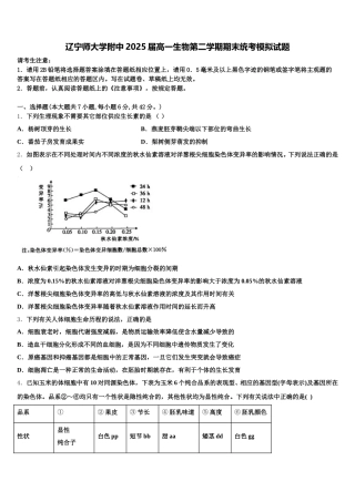 辽宁师大学附中2025届高一生物第二学期期末统考模拟试题含解析
