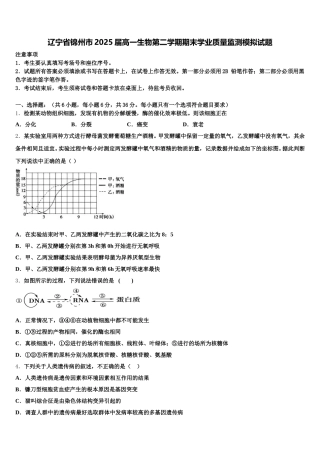 辽宁省锦州市2025届高一生物第二学期期末学业质量监测模拟试题含解析