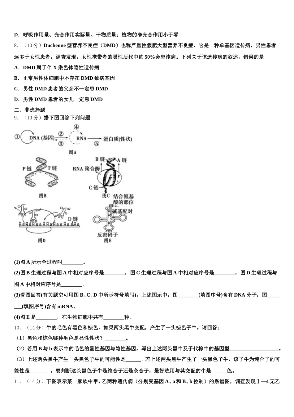 2025年辽宁省沈阳市二十中学高一生物第二学期期末学业水平测试模拟试题含解析_第3页