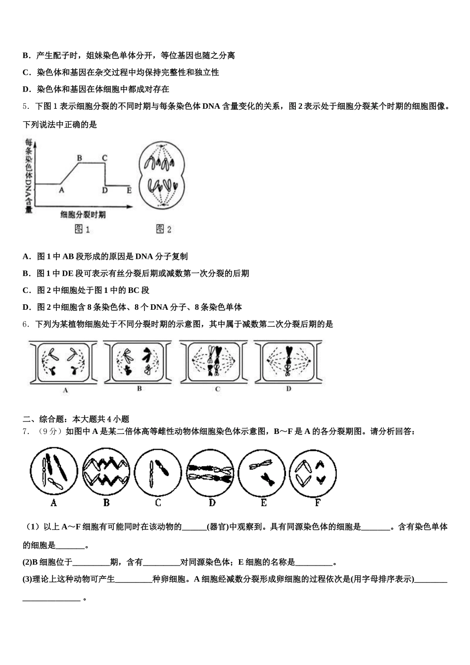 2025届辽宁省庄河高级中学高一下生物期末联考模拟试题含解析_第2页
