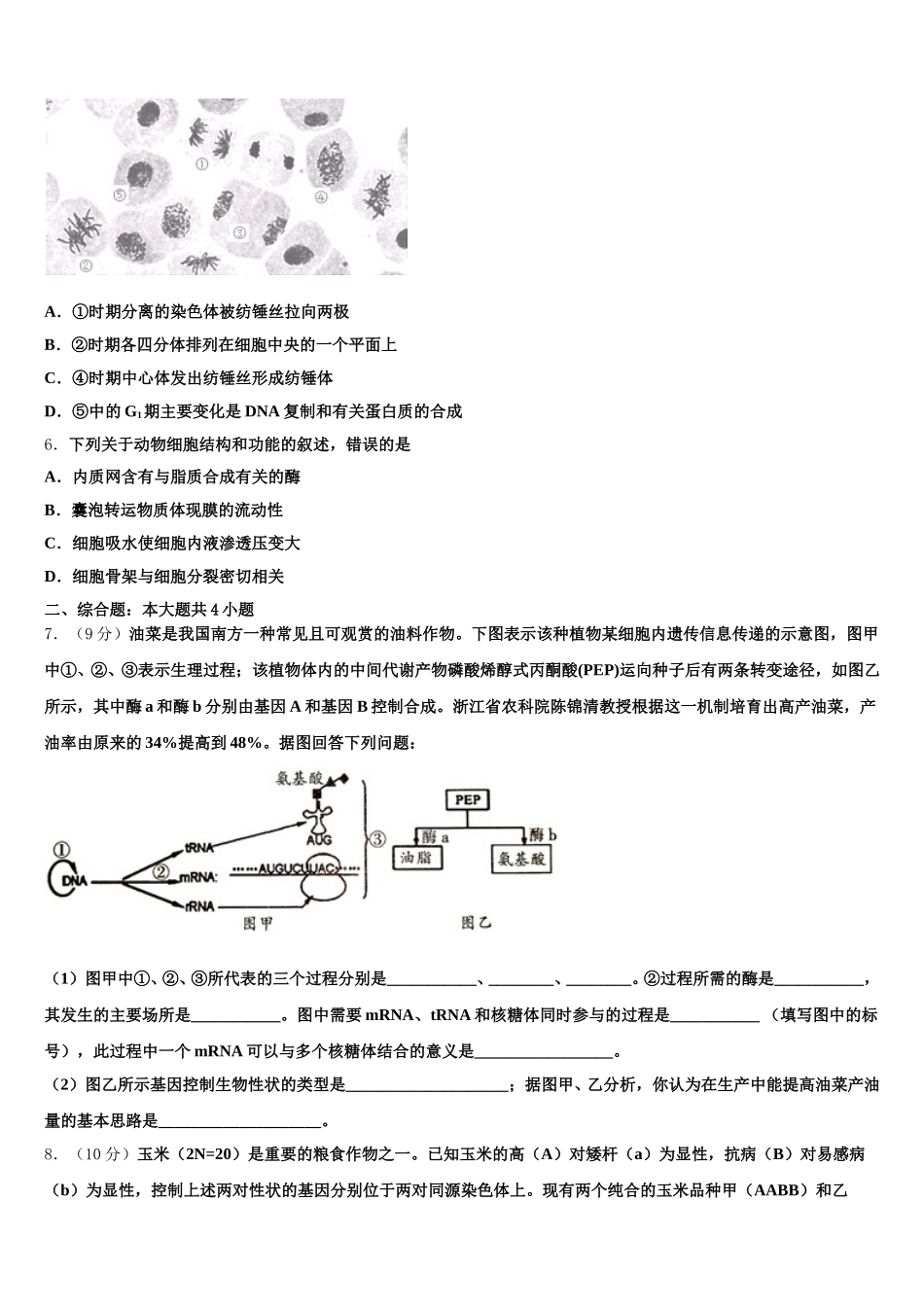 2024-2025学年辽宁省凌源市第二中学生物高一第二学期期末教学质量检测模拟试题含解析_第2页