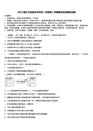 2025届辽宁省重点中学高一生物第二学期期末检测模拟试题含解析