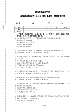 北京青年政治学院《电视片脚本写作》2023-2024学年第一学期期末试卷