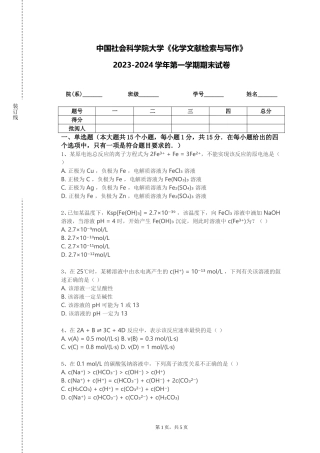 中国社会科学院大学《化学文献检索与写作》2023-2024学年第一学期期末试卷
