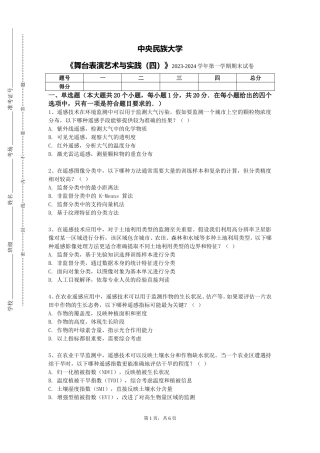 中央民族大学《舞台表演艺术与实践（四）》2023-2024学年第一学期期末试卷