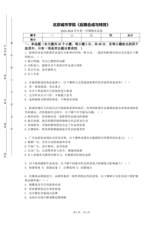 北京城市学院《后期合成与特效》2023-2024学年第一学期期末试卷