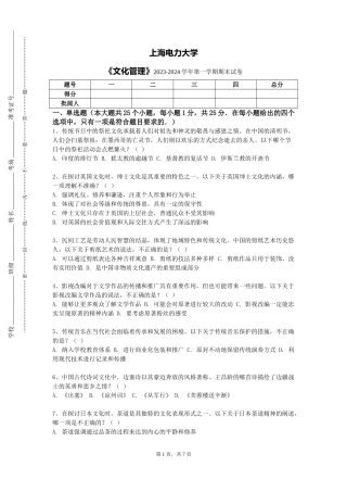 上海电力大学《文化管理》2023-2024学年第一学期期末试卷