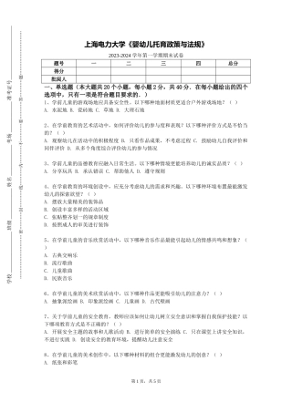 上海电力大学《婴幼儿托育政策与法规》2023-2024学年第一学期期末试卷