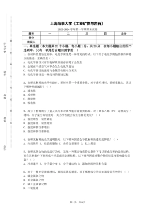 上海海事大学《工业矿物与岩石》2023-2024学年第一学期期末试卷