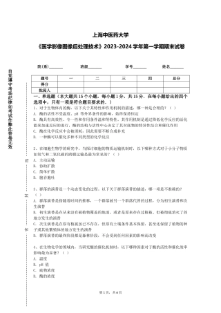 上海中医药大学《医学影像图像后处理技术》2023-2024学年第一学期期末试卷