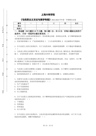 上海兴伟学院《马克思主义文论与美学专题》2023-2024学年第一学期期末试卷