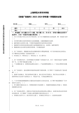 上海师范大学天华学院《影视广告制作》2023-2024学年第一学期期末试卷