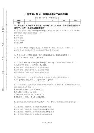 上海交通大学《计算机在化学化工中的应用》2023-2024学年第一学期期末试卷