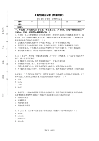 上海外国语大学《应用开发》2023-2024学年第一学期期末试卷