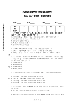 天津商务职业学院《精细化工工艺学》2023-2024学年第一学期期末试卷