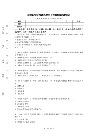 天津职业技术师范大学《视频剪辑与合成》2023-2024学年第一学期期末试卷