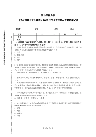 河北医科大学《文化理论与文化批评》2023-2024学年第一学期期末试卷